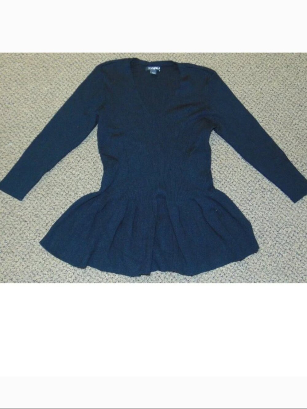 Roz & Ali Sweater Womens LP Black Ribbed 3/4 Long Sleeve V-Neck Petite
